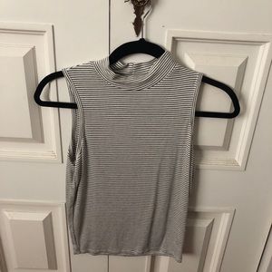 black and white striped turtle neck tank